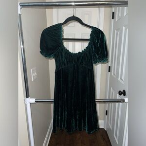 Army Green Velvet Mini Dress
